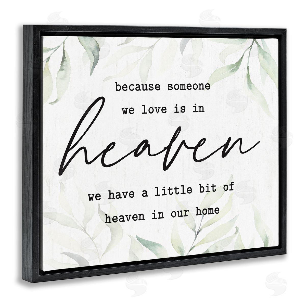 Lettered and Lined Heaven In Our Home Tropical Plant Leaves Black Floating Frame Canvas Wall Art Print