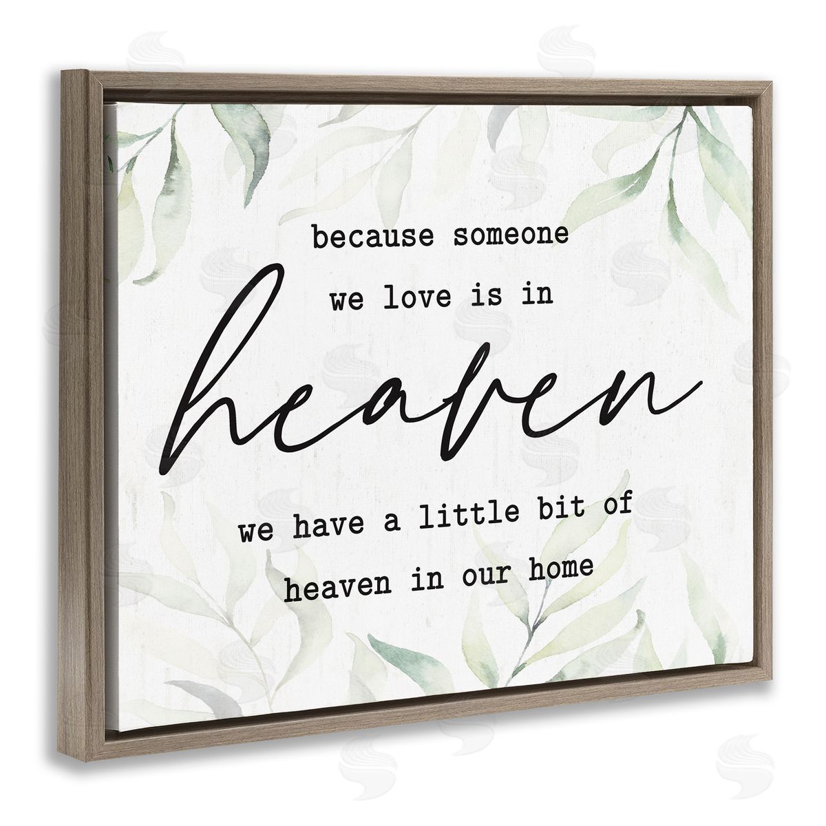 Lettered and Lined Heaven In Our Home Tropical Plant Leaves Brown Floating Frame Canvas Wall Art Print