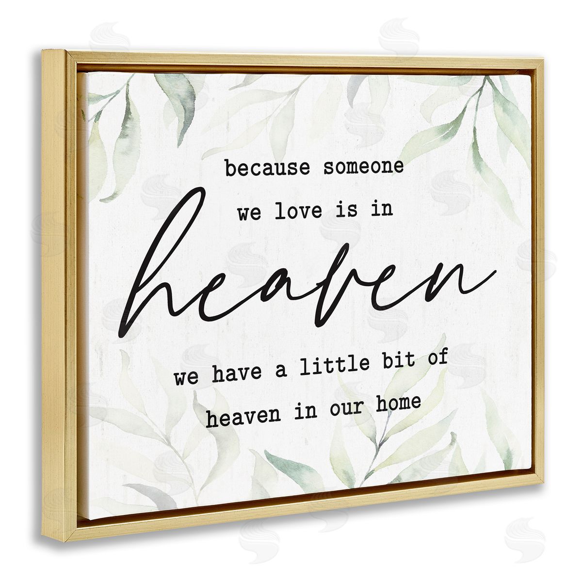 Lettered and Lined Heaven In Our Home Tropical Plant Leaves Gold Floating Frame Canvas Wall Art Print
