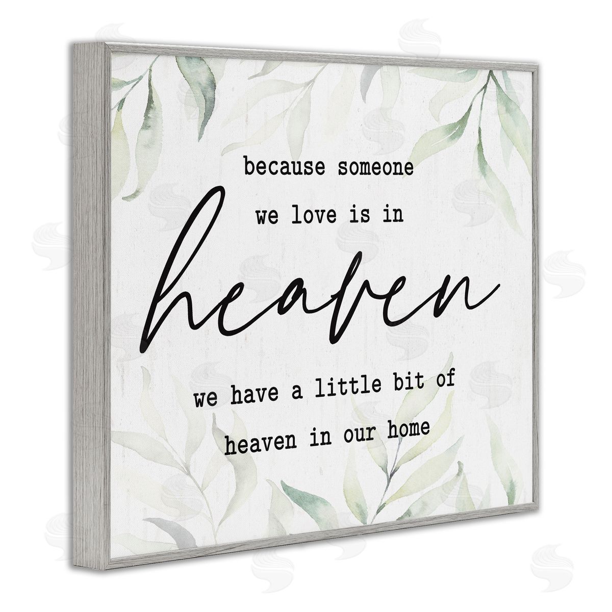 Lettered and Lined Heaven In Our Home Tropical Plant Leaves Gray Framed Giclee Wall Art Print
