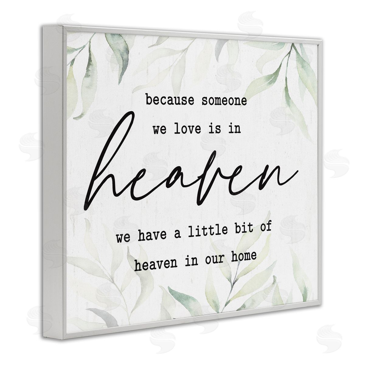 Lettered and Lined Heaven In Our Home Tropical Plant Leaves White Framed Giclee Wall Art Print
