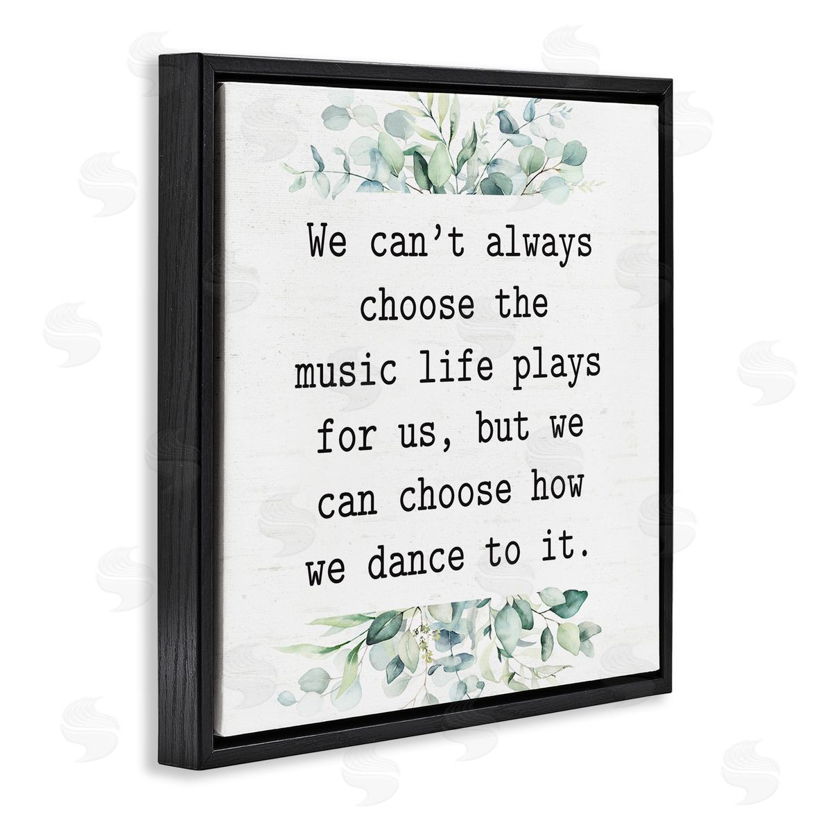 Lettered and Lined Inspirational Music Life Quote Mixed Botanicals Arrangement Black Floating Frame Canvas Wall Art Print