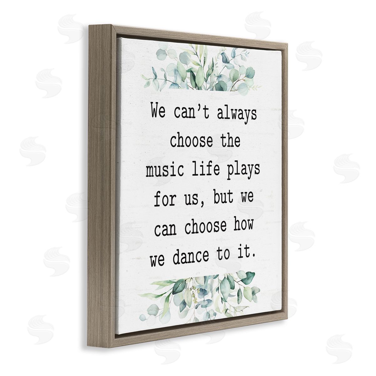 Lettered and Lined Inspirational Music Life Quote Mixed Botanicals Arrangement Brown Floating Frame Canvas Wall Art Print