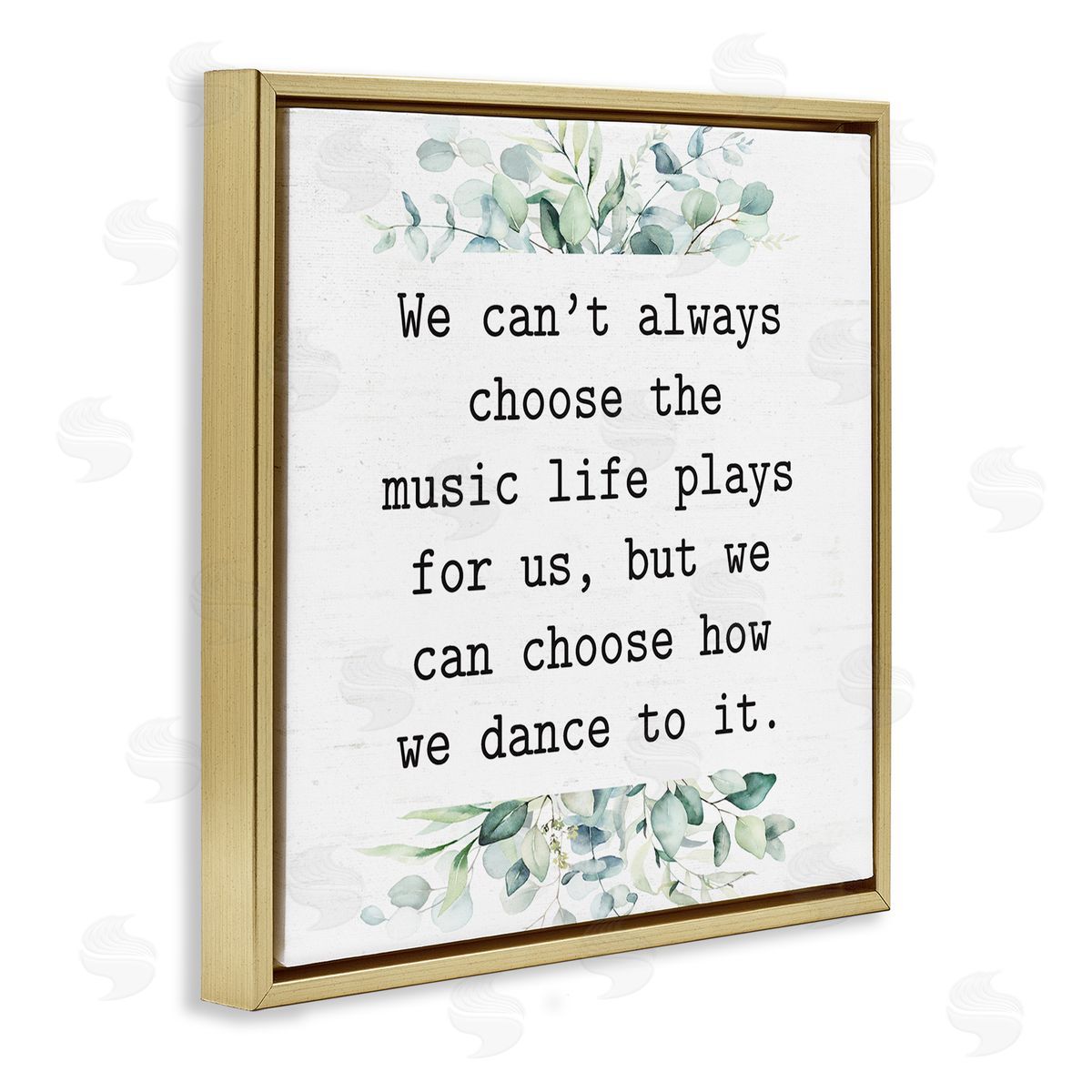 Lettered and Lined Inspirational Music Life Quote Mixed Botanicals Arrangement Gold Floating Frame Canvas Wall Art Print