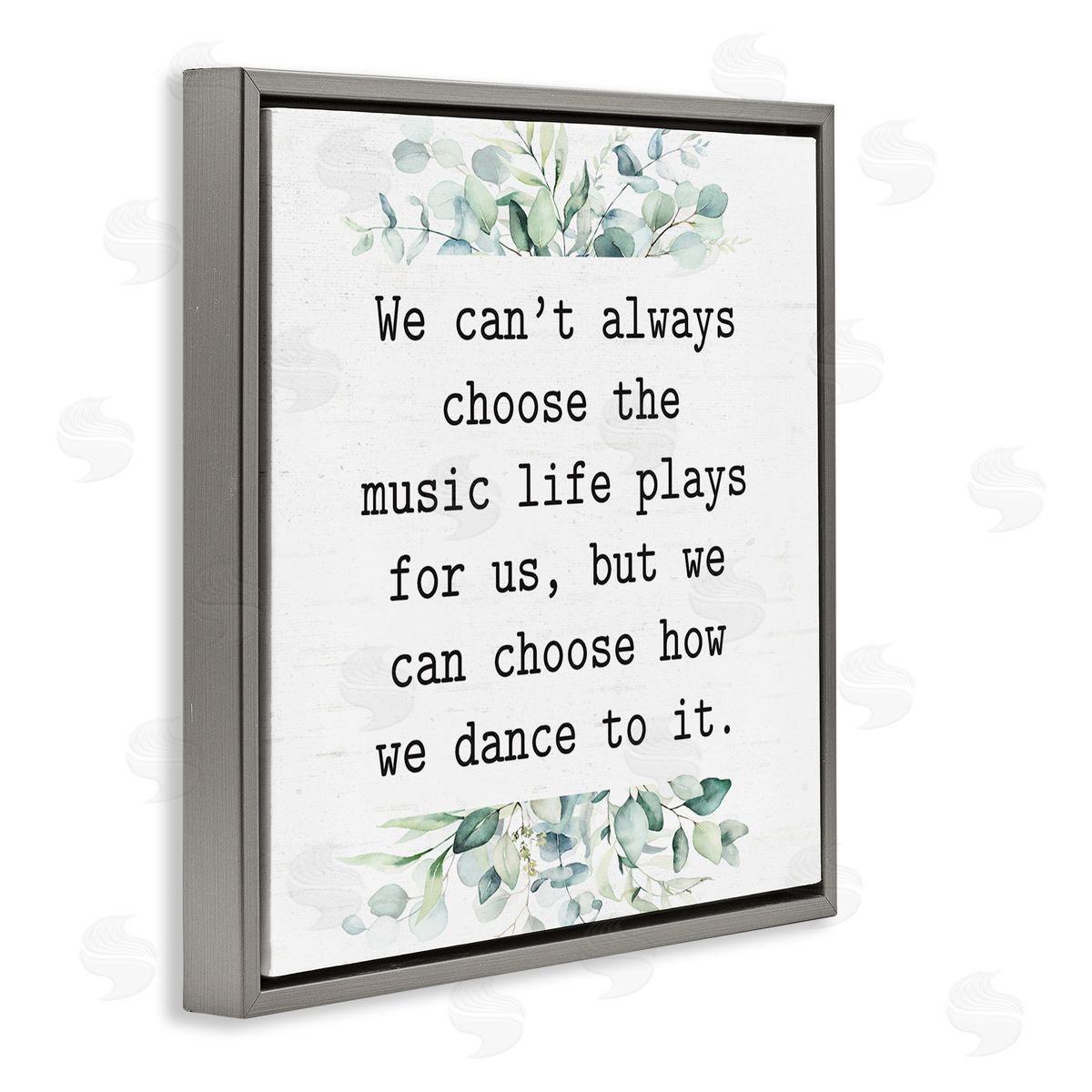 Lettered and Lined Inspirational Music Life Quote Mixed Botanicals Arrangement Gray Floating Frame Canvas Wall Art Print