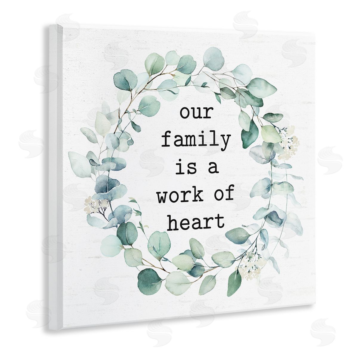Lettered and Lined Work Of Heart Family Phrase Botanical Blooms Wreath  Wooden Wall Plaque Art Print