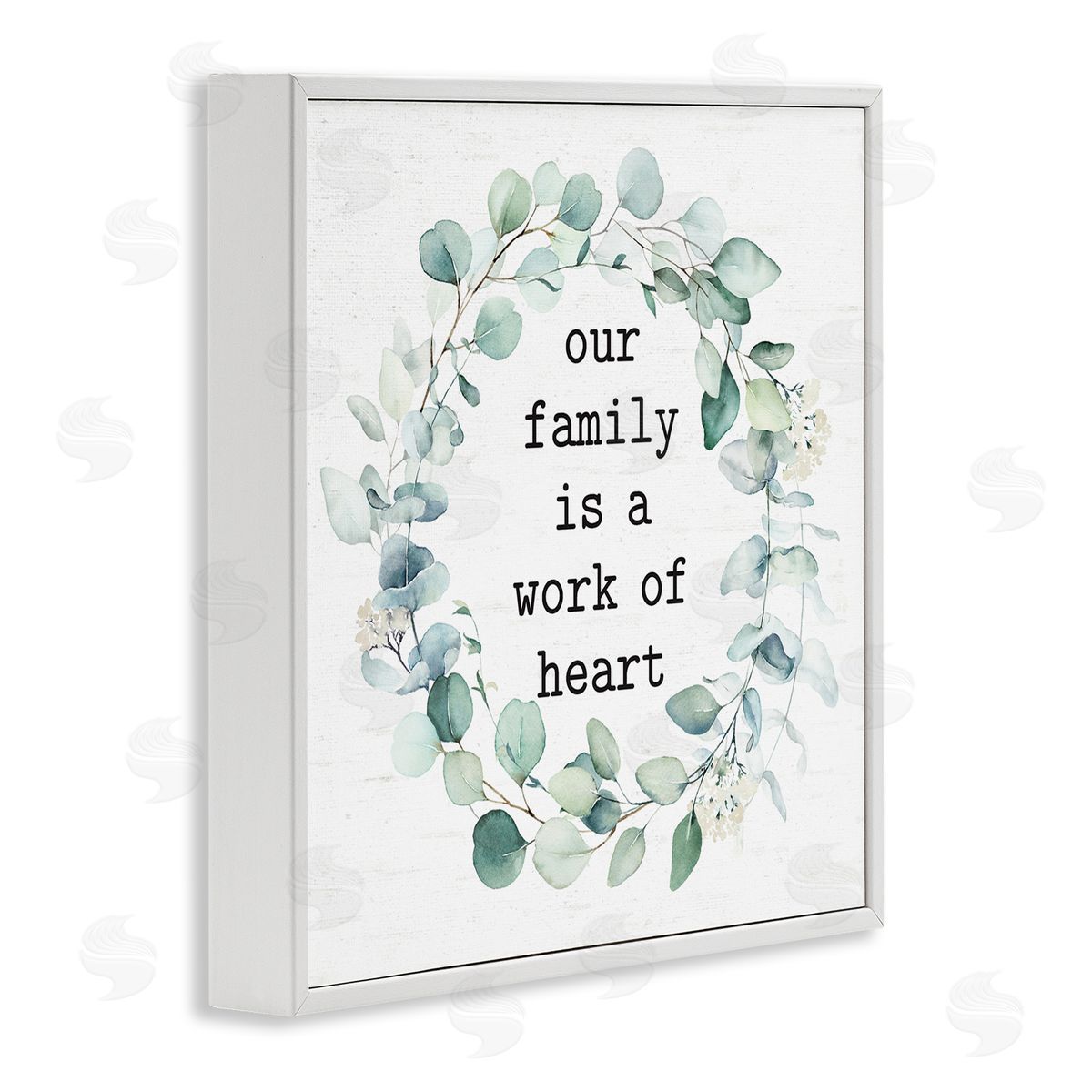 Lettered and Lined Work Of Heart Family Phrase Botanical Blooms Wreath  White Framed Glicee Wall Art Print
