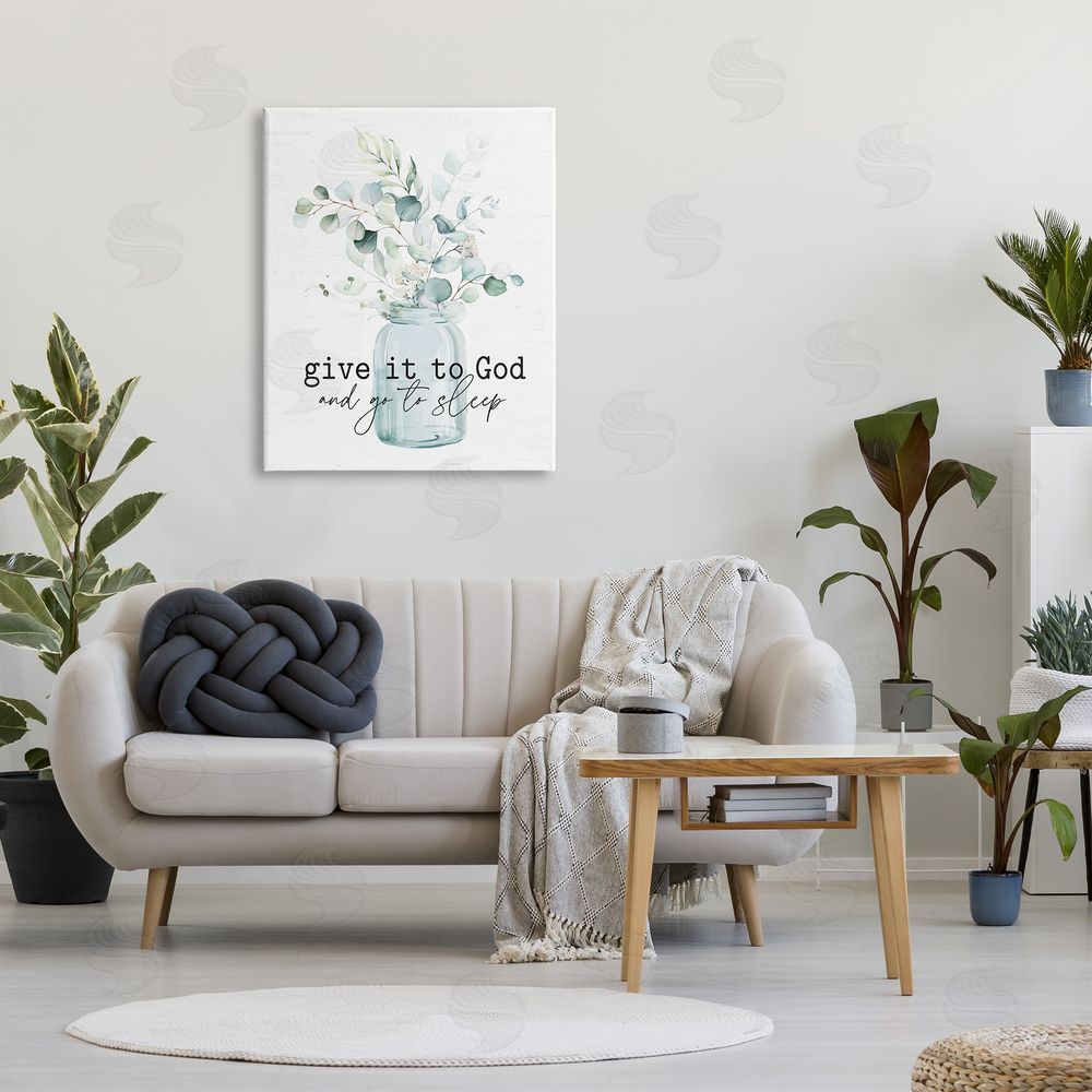Lettered and Lined Give It To God Varied Botanical Plants Bouquet Canvas Wall Art Print in Room