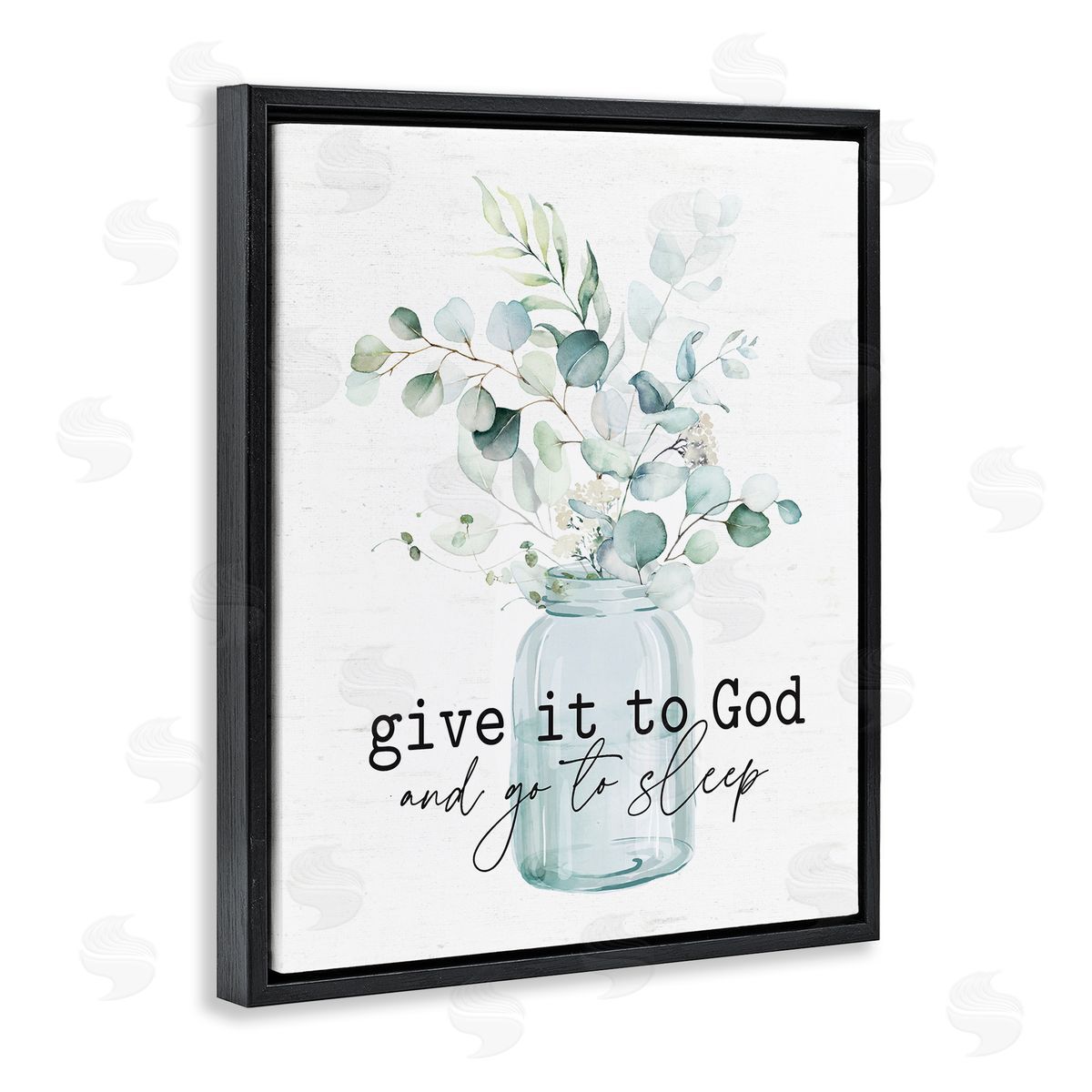 Lettered and Lined Give It To God Varied Botanical Plants Bouquet Black Floating Frame Canvas Wall Art Print