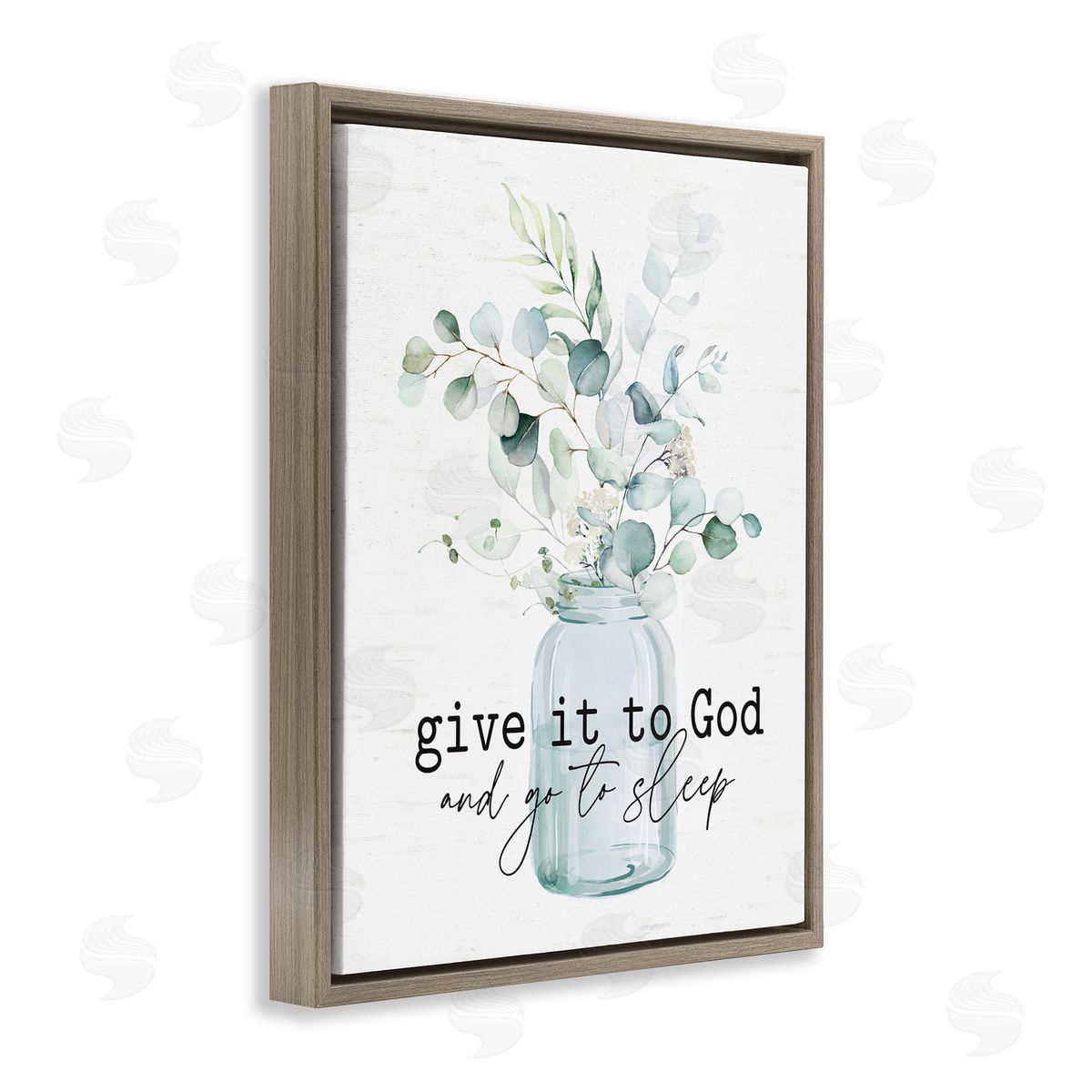 Lettered and Lined Give It To God Varied Botanical Plants Bouquet Brown Floating Frame Canvas Wall Art Print