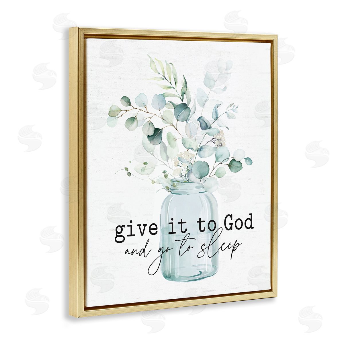 Lettered and Lined Give It To God Varied Botanical Plants Bouquet Gold Floating Frame Canvas Wall Art Print