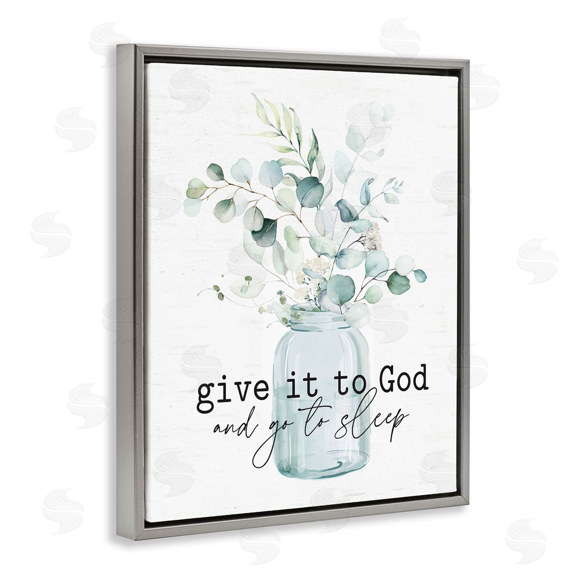 Lettered and Lined Give It To God Varied Botanical Plants Bouquet Gray Floating Frame Canvas Wall Art Print