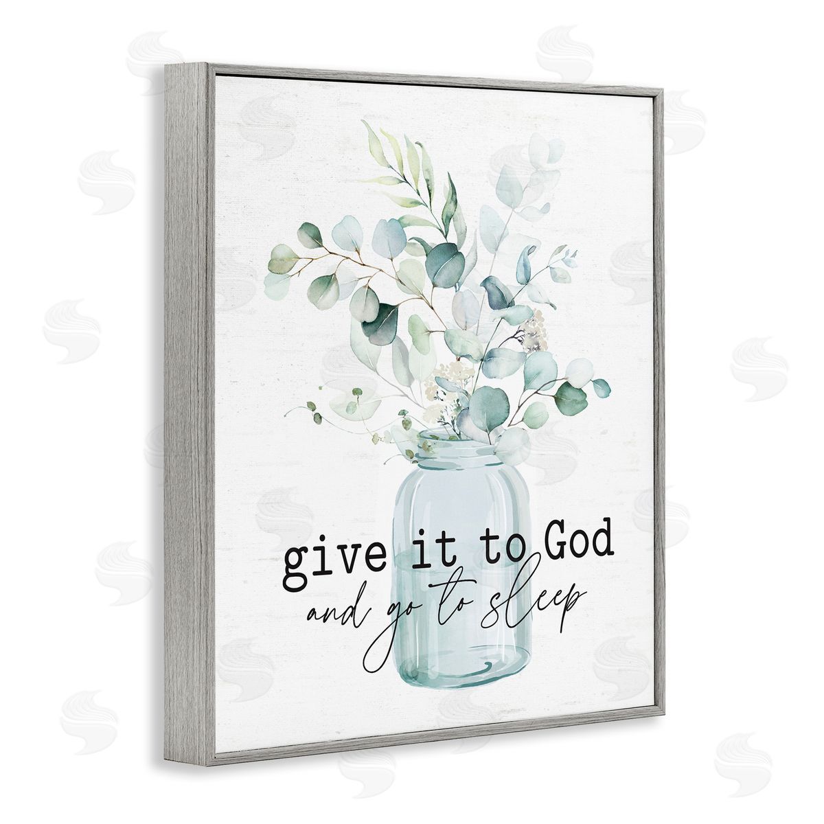 Lettered and Lined Give It To God Varied Botanical Plants Bouquet Gray Framed Giclee Wall Art Print