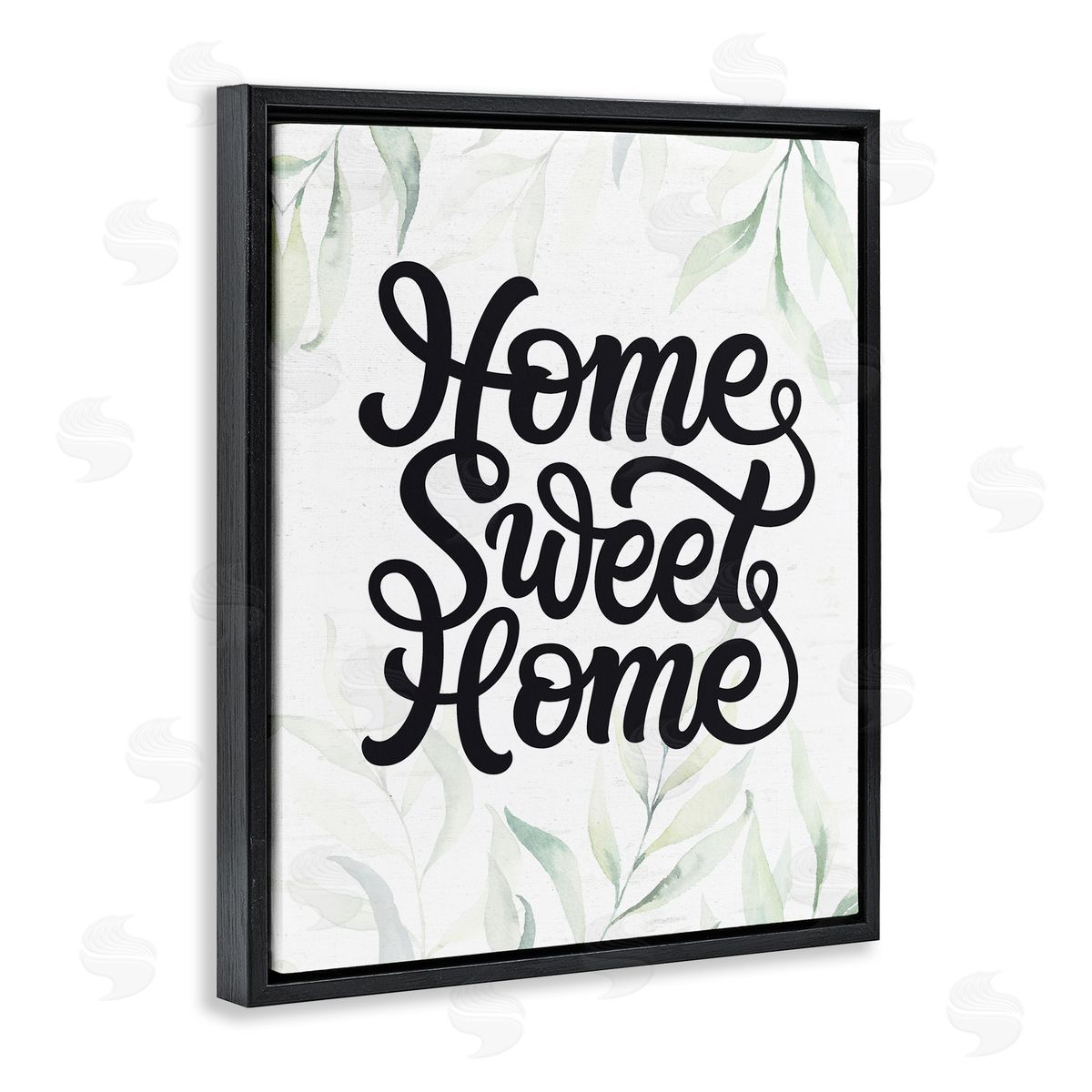 Lettered and Lined Sweet Home Bold Retro Calligraphy Plant Leaves  Black Floating Frame Canvas Wall Art Print
