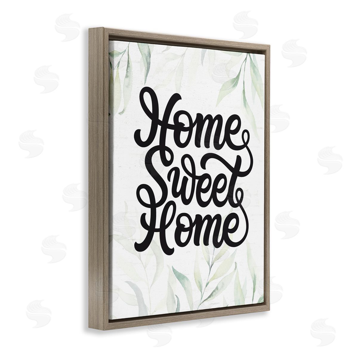 Lettered and Lined Sweet Home Bold Retro Calligraphy Plant Leaves  Brown Floating Frame Canvas Wall Art Print