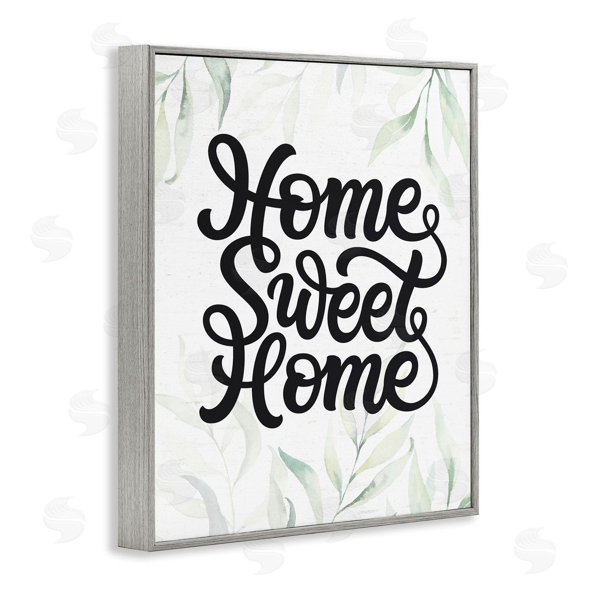 Lettered and Lined Sweet Home Bold Retro Calligraphy Plant Leaves  Gray Framed Giclee Wall Art Print