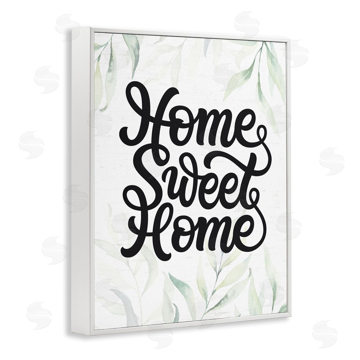 Lettered and Lined Sweet Home Bold Retro Calligraphy Plant Leaves  White Framed Giclee Wall Art Print