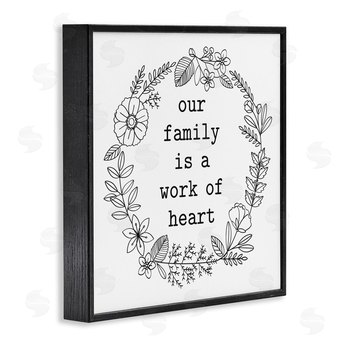 Lettered and Lined Work Of Heart Floral Outline Wreath Family Quote Black Framed Glicee Wall Art Print