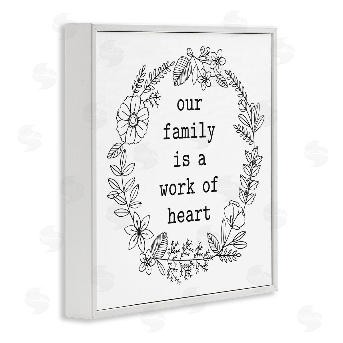 Lettered and Lined Work Of Heart Floral Outline Wreath Family Quote White Framed Glicee Wall Art Print