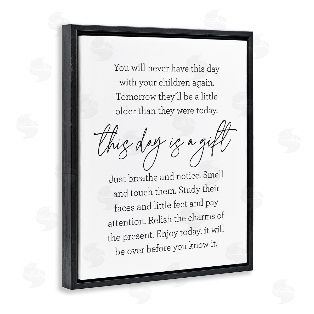 Lettered and Lined Today Is A Gift Heartwarming Parenthood Children Quote Black Floating Frame Canvas Wall Art Print