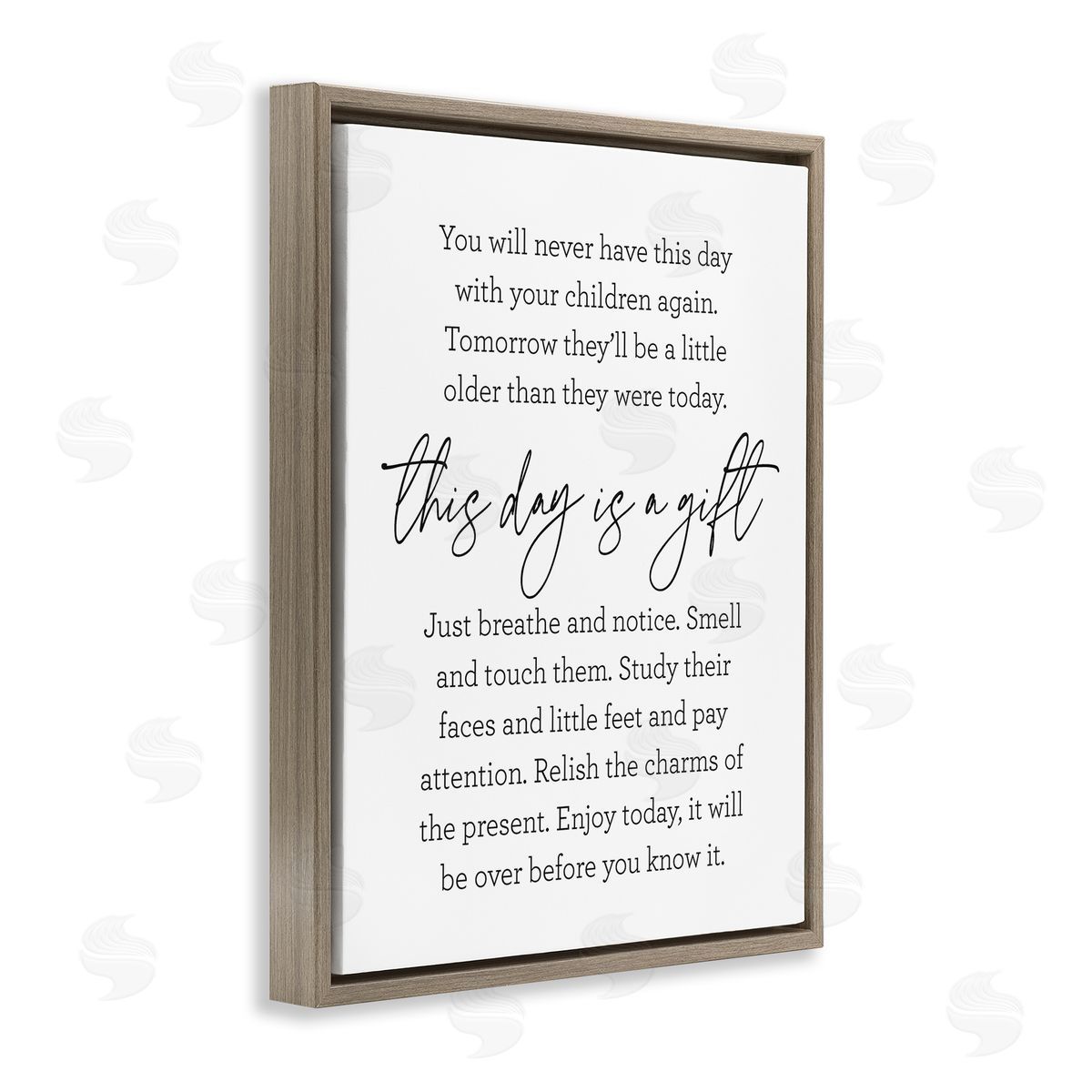Lettered and Lined Today Is A Gift Heartwarming Parenthood Children Quote Brown Floating Frame Canvas Wall Art Print