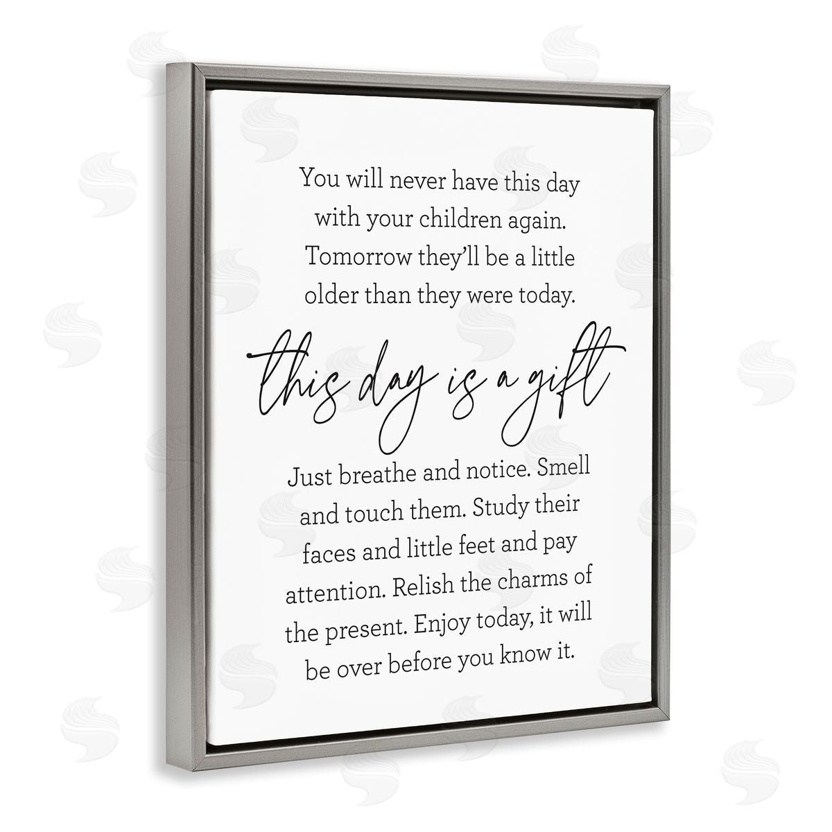 Lettered and Lined Today Is A Gift Heartwarming Parenthood Children Quote Gray Floating Frame Canvas Wall Art Print