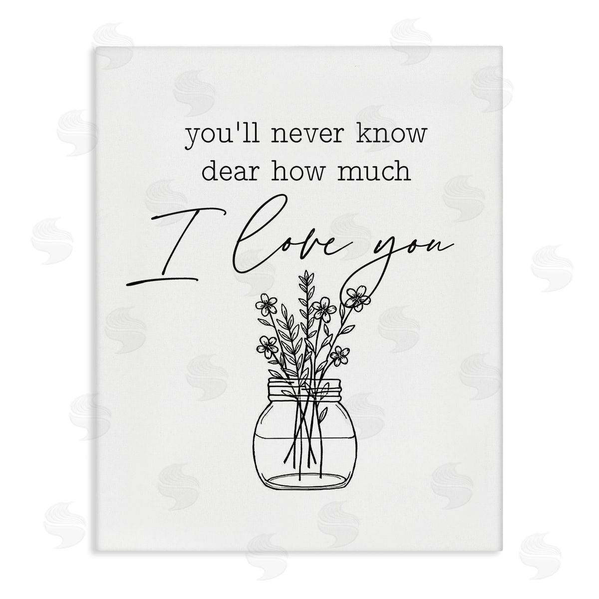 Lettered and Lined I Love You Simple Daisy Botanical Outline Bouquet Stretched Canvas Wall Art Print