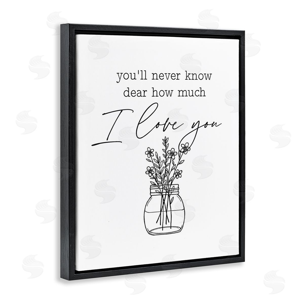 Lettered and Lined I Love You Simple Daisy Botanical Outline Bouquet Black Floating Frame Canvas Wall Art Print