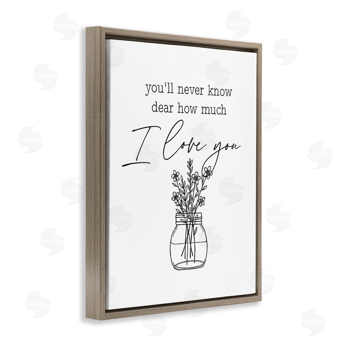 Lettered and Lined I Love You Simple Daisy Botanical Outline Bouquet Brown Floating Frame Canvas Wall Art Print