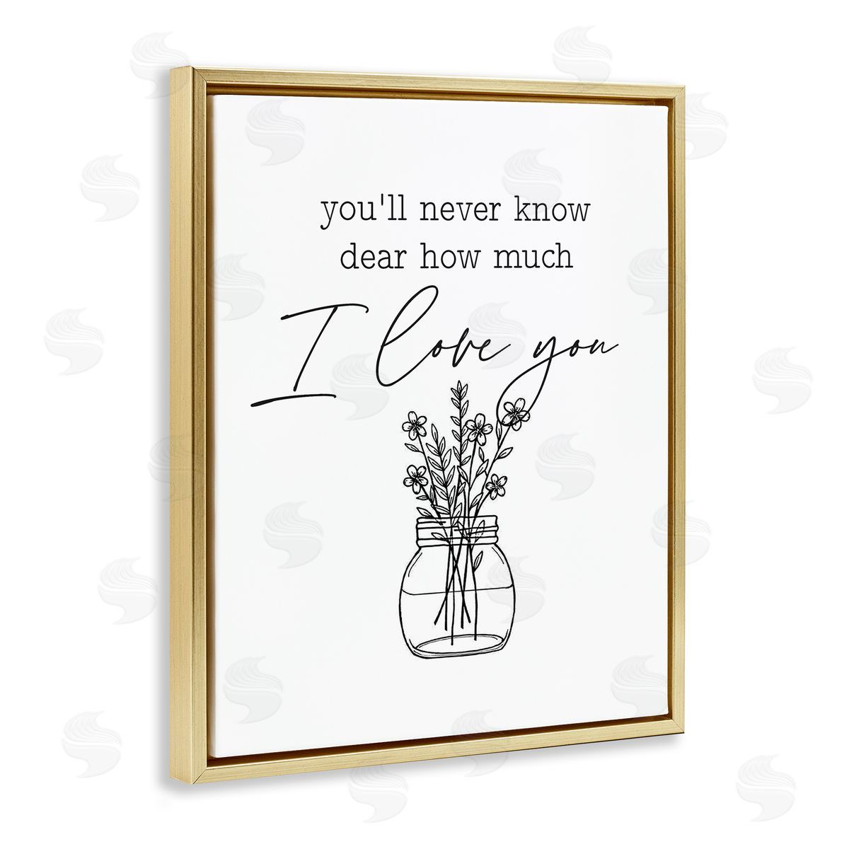 Lettered and Lined I Love You Simple Daisy Botanical Outline Bouquet Gold Floating Frame Canvas Wall Art Print