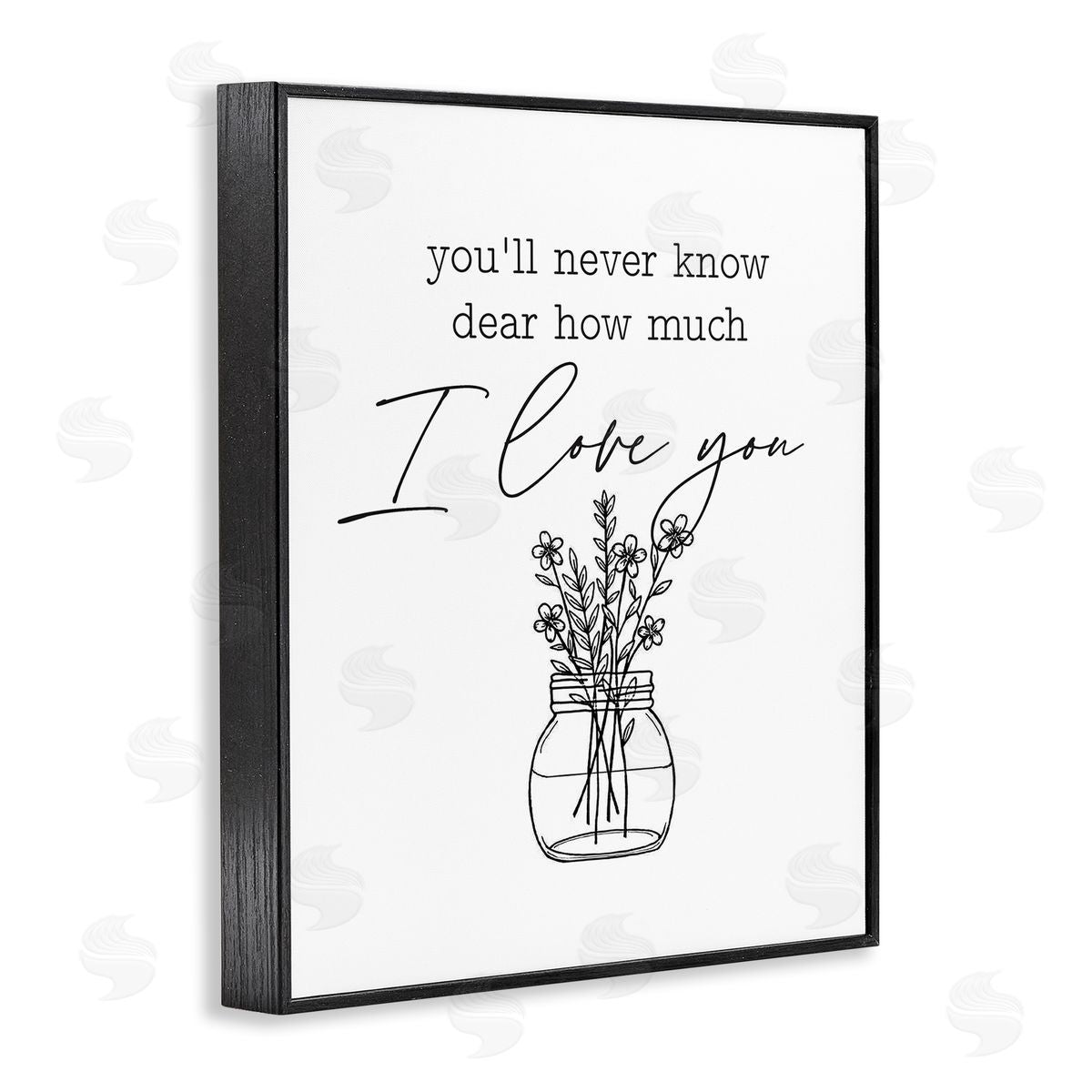 Lettered and Lined I Love You Simple Daisy Botanical Outline Bouquet Black Framed Giclee Wall Art Print