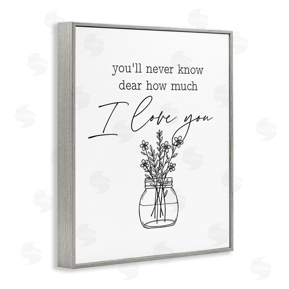 Lettered and Lined I Love You Simple Daisy Botanical Outline Bouquet Gray Framed Giclee Wall Art Print
