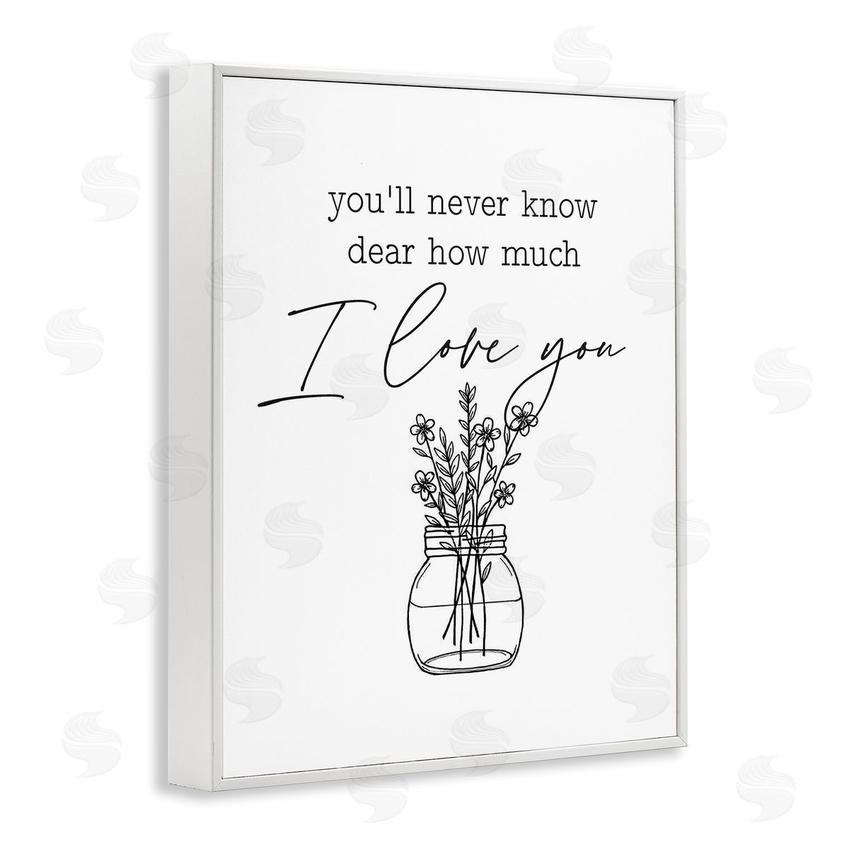 Lettered and Lined I Love You Simple Daisy Botanical Outline Bouquet White Framed Giclee Wall Art Print