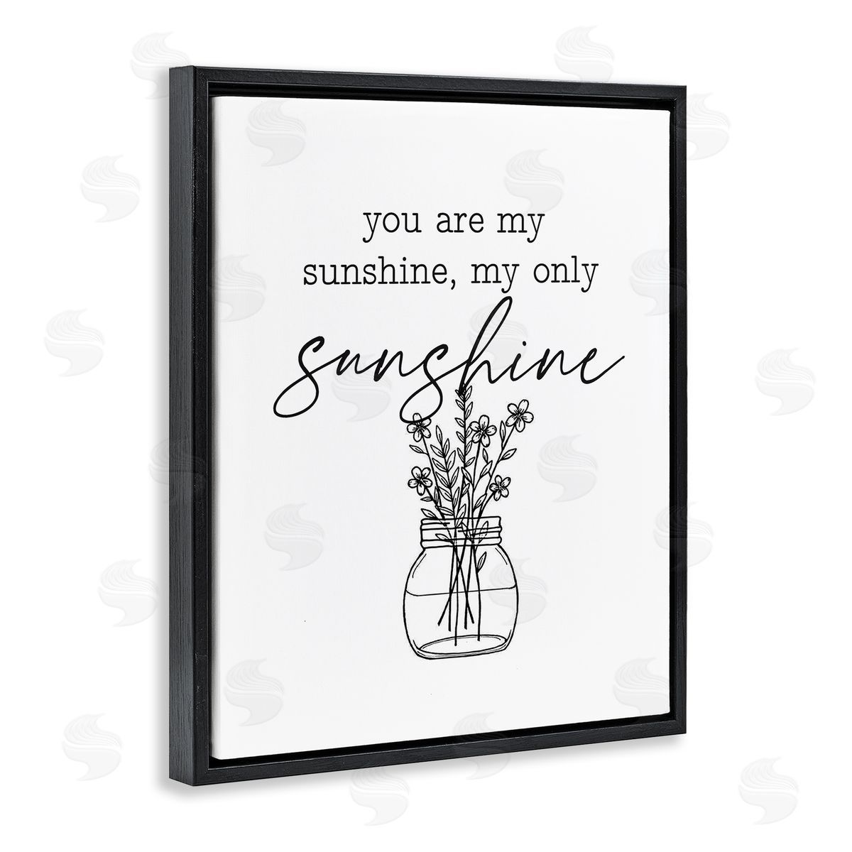 Lettered and Lined You Are My Sunshine Floral Daisy Blooms Bouquet Black Floating Frame Canvas Wall Art Print