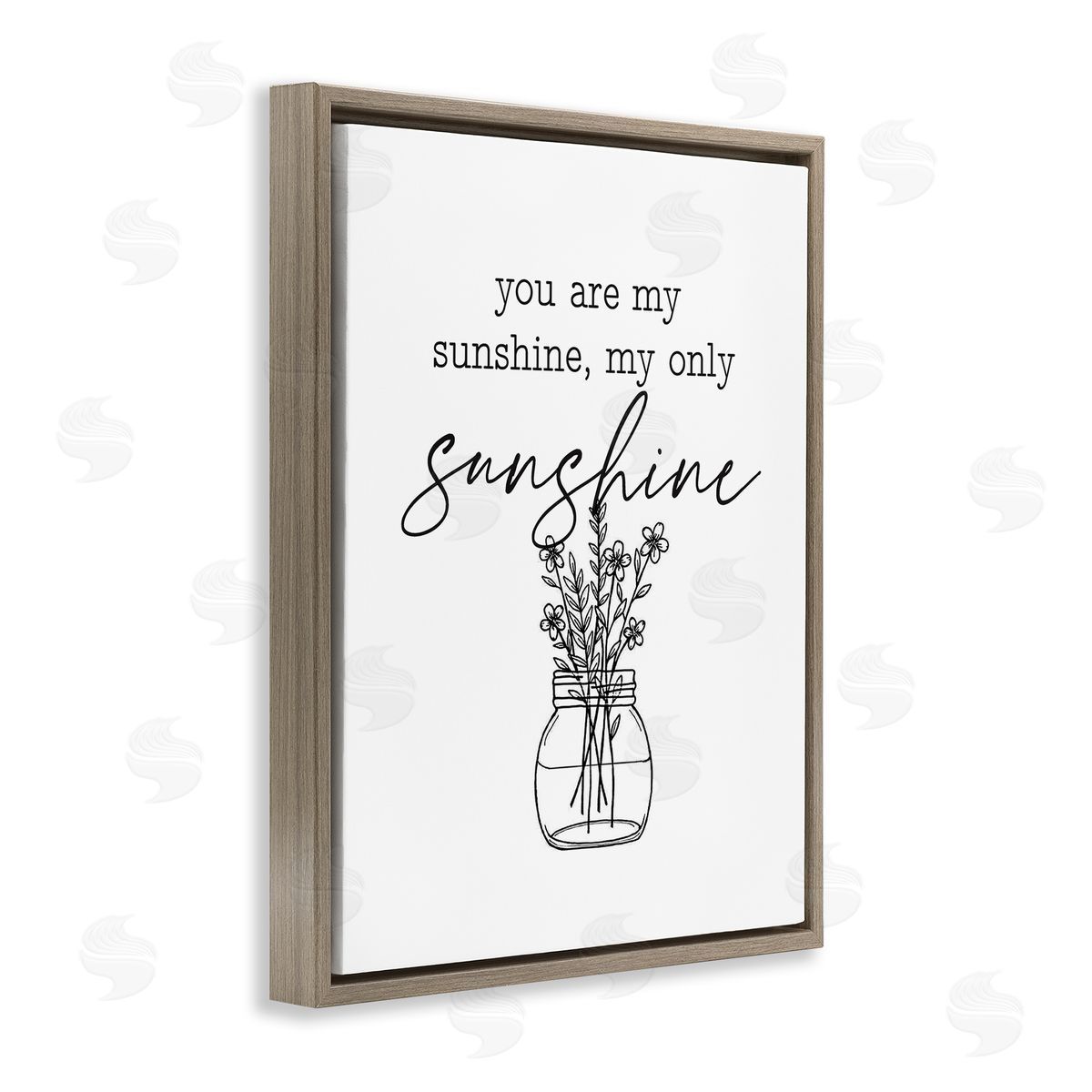 Lettered and Lined You Are My Sunshine Floral Daisy Blooms Bouquet Brown Floating Frame Canvas Wall Art Print