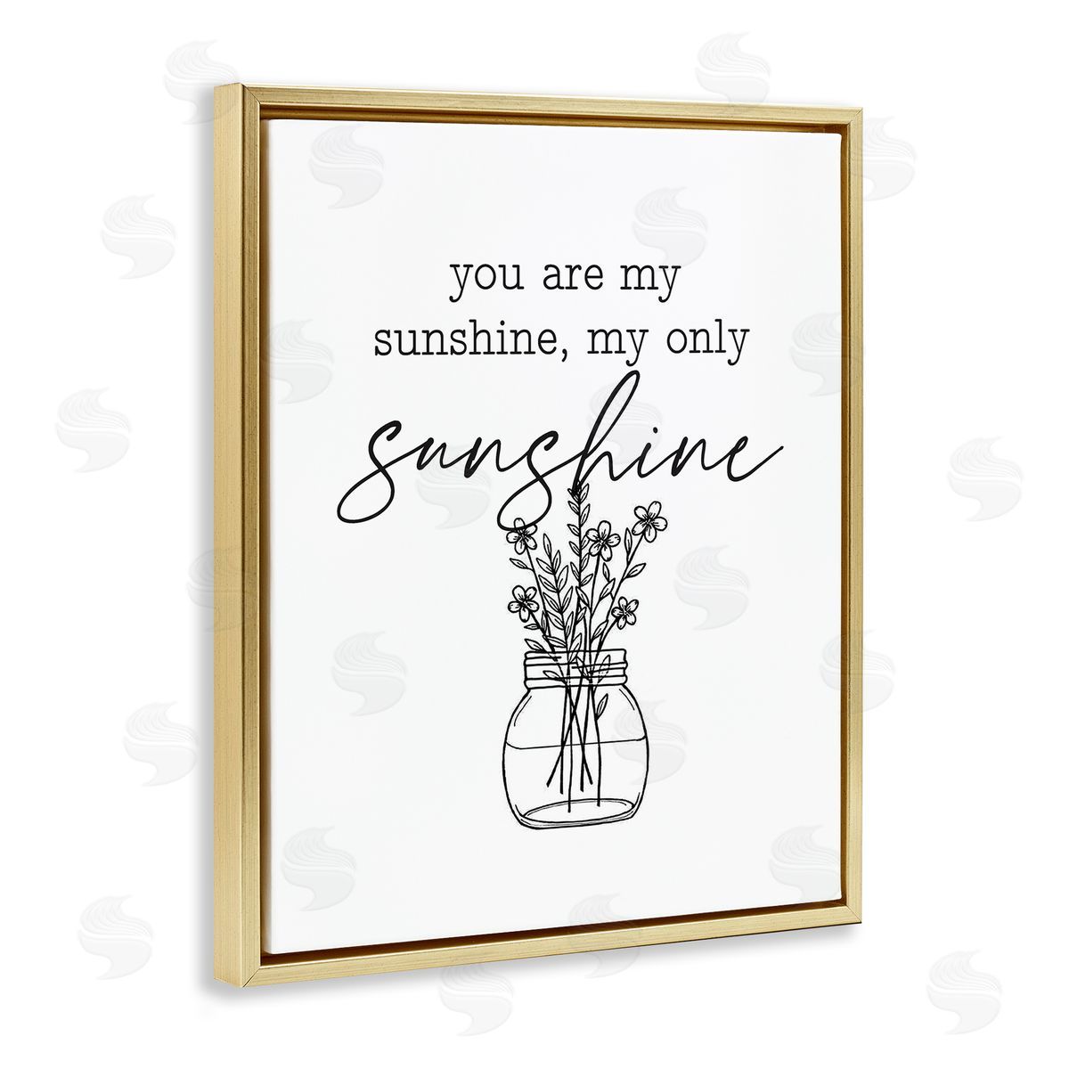 Lettered and Lined You Are My Sunshine Floral Daisy Blooms Bouquet Gold Floating Frame Canvas Wall Art Print
