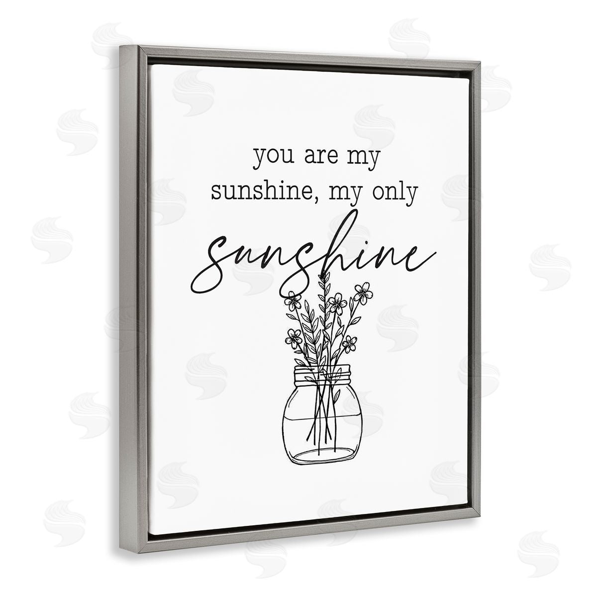 Lettered and Lined You Are My Sunshine Floral Daisy Blooms Bouquet Gray Floating Frame Canvas Wall Art Print