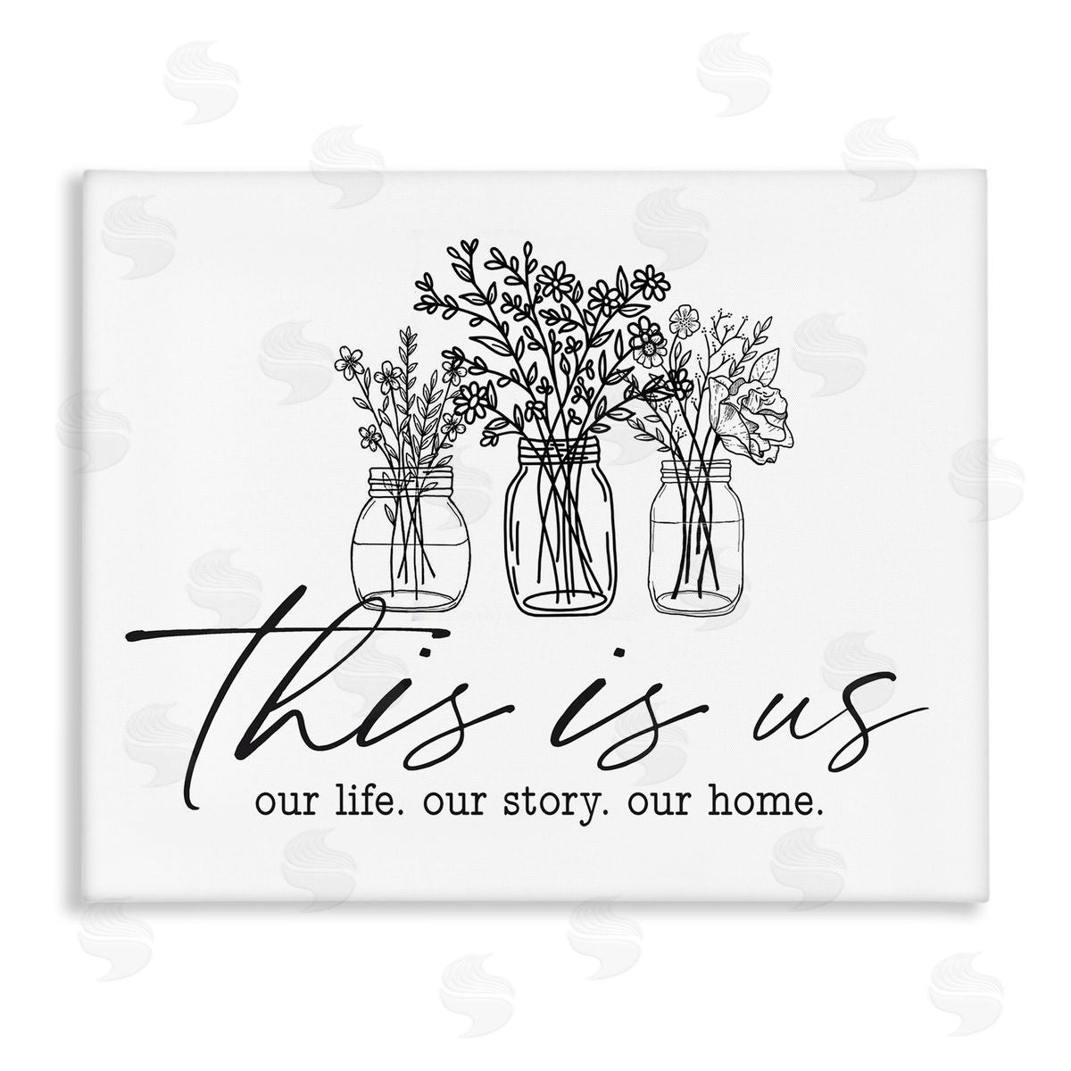 Lettered and Lined This Is Us Family Cottage Florals Herbs Bouquet Stretched Canvas Wall Art Print