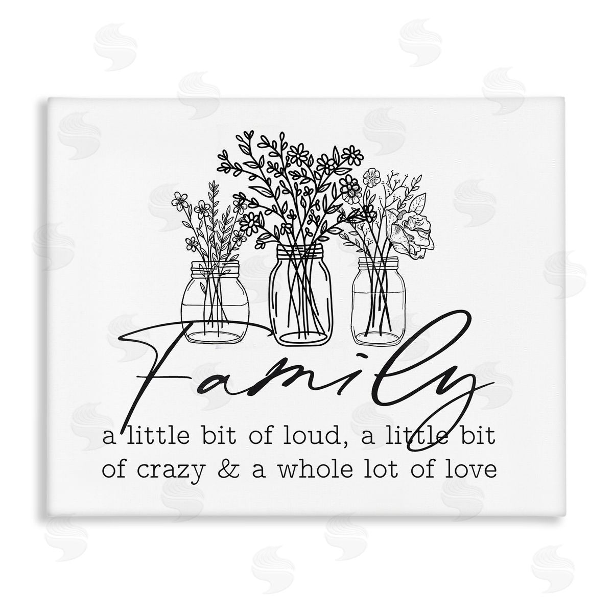 Lettered and Lined Heartwarming Family Phrase Botanical Blossoms Bouquets Stretched Canvas Wall Art Print