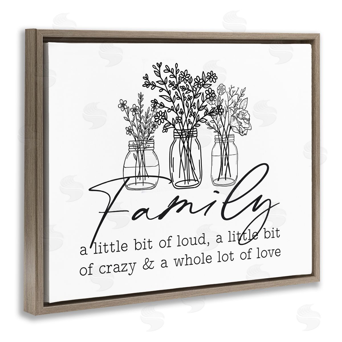 Lettered and Lined Heartwarming Family Phrase Botanical Blossoms Bouquets Brown Floating Frame Canvas Wall Art Print