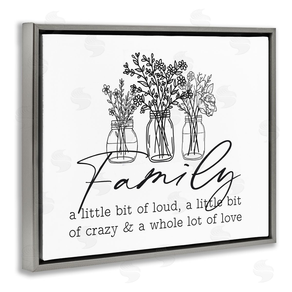 Lettered and Lined Heartwarming Family Phrase Botanical Blossoms Bouquets Gray Floating Frame Canvas Wall Art Print