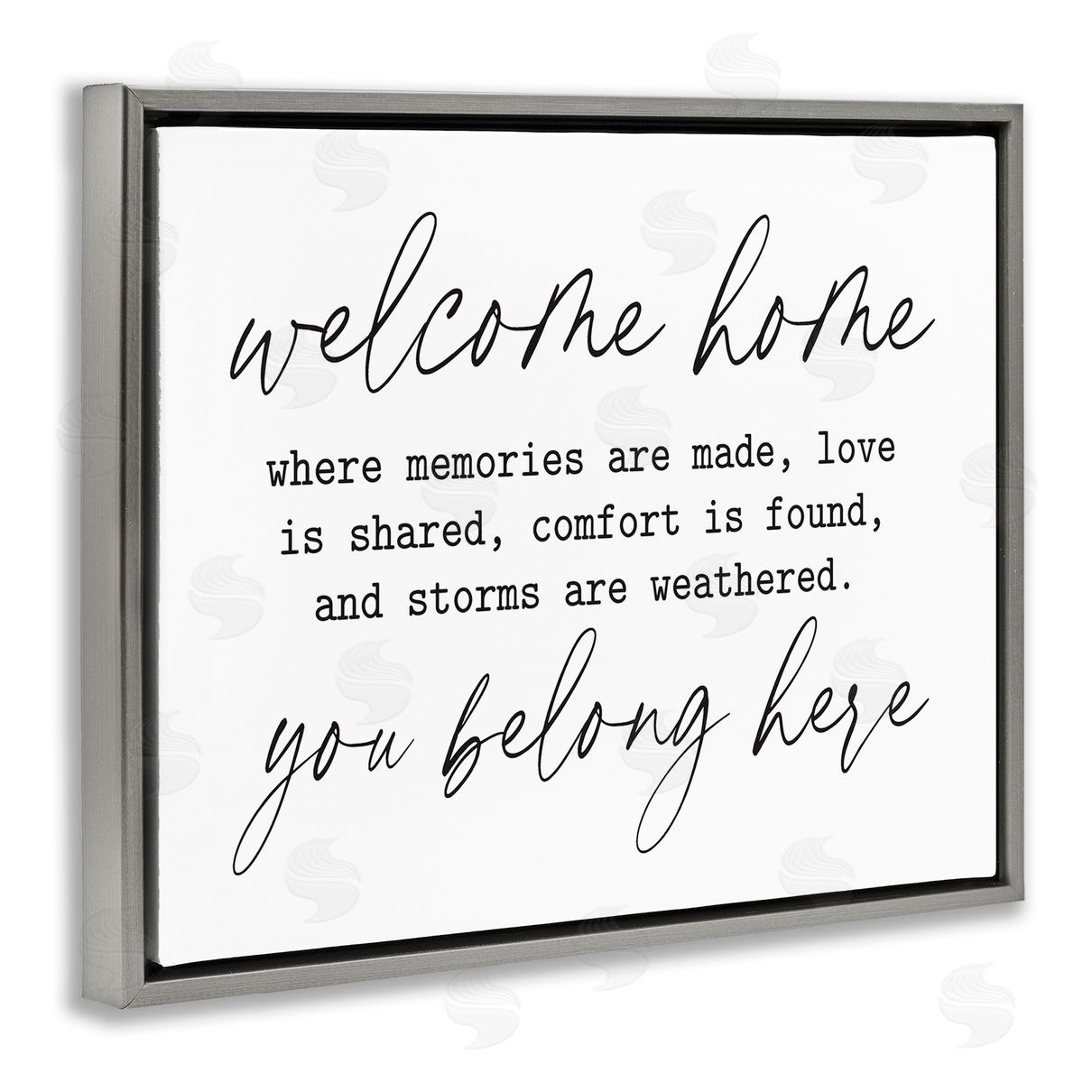 Lettered and Lined Welcome Home Belonging Family Quote Casual Script  Gray Floating Frame Canvas Wall Art Print