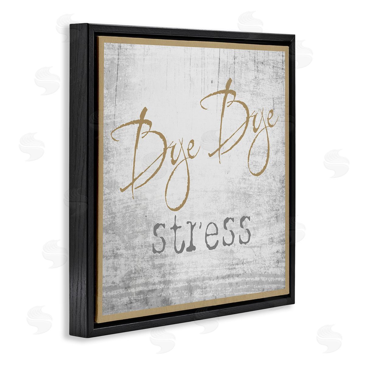 Graffitee Studios Bye Stress Rustic Distressed Birch Pattern Border Black Floating Frame Canvas Wall Art Print
