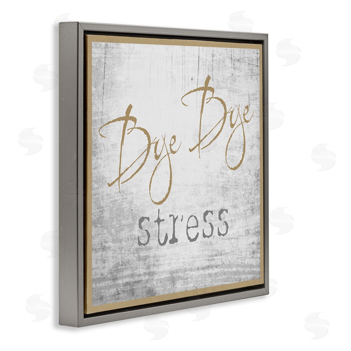 Graffitee Studios Bye Stress Rustic Distressed Birch Pattern Border Gray Floating Frame Canvas Wall Art Print