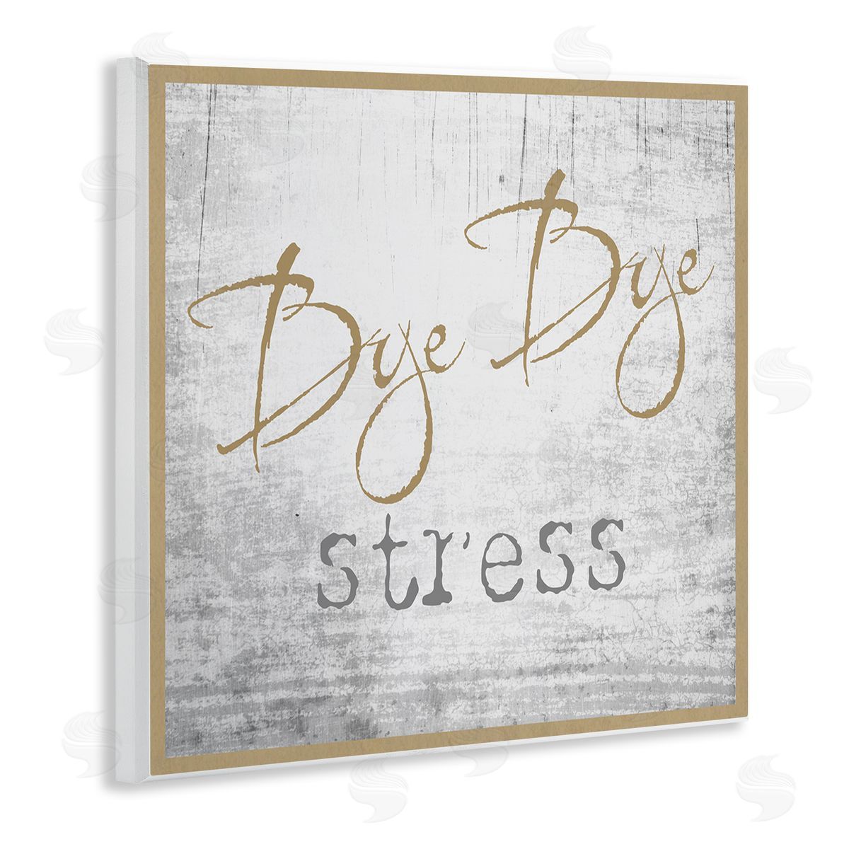 Graffitee Studios Bye Stress Rustic Distressed Birch Pattern Border Wooden Wall Plaque Art Print
