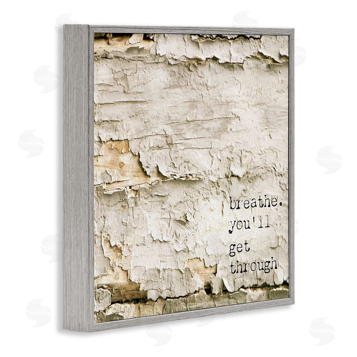 Graffitee Studios Breathe You'll Get Through Encouraging Flaked Tree Gray Framed Glicee Wall Art Print