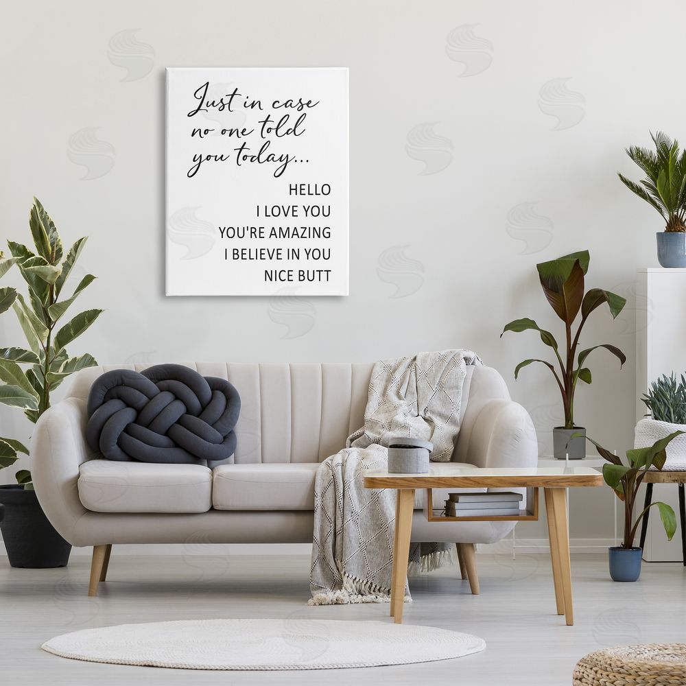 Lettered and Lined Silly Flattery Nice Butt Saying Casual Humor Canvas Wall Art Print in Room