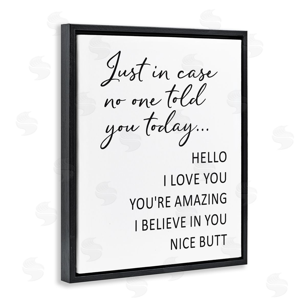 Lettered and Lined Silly Flattery Nice Butt Saying Casual Humor Black Floating Frame Canvas Wall Art Print