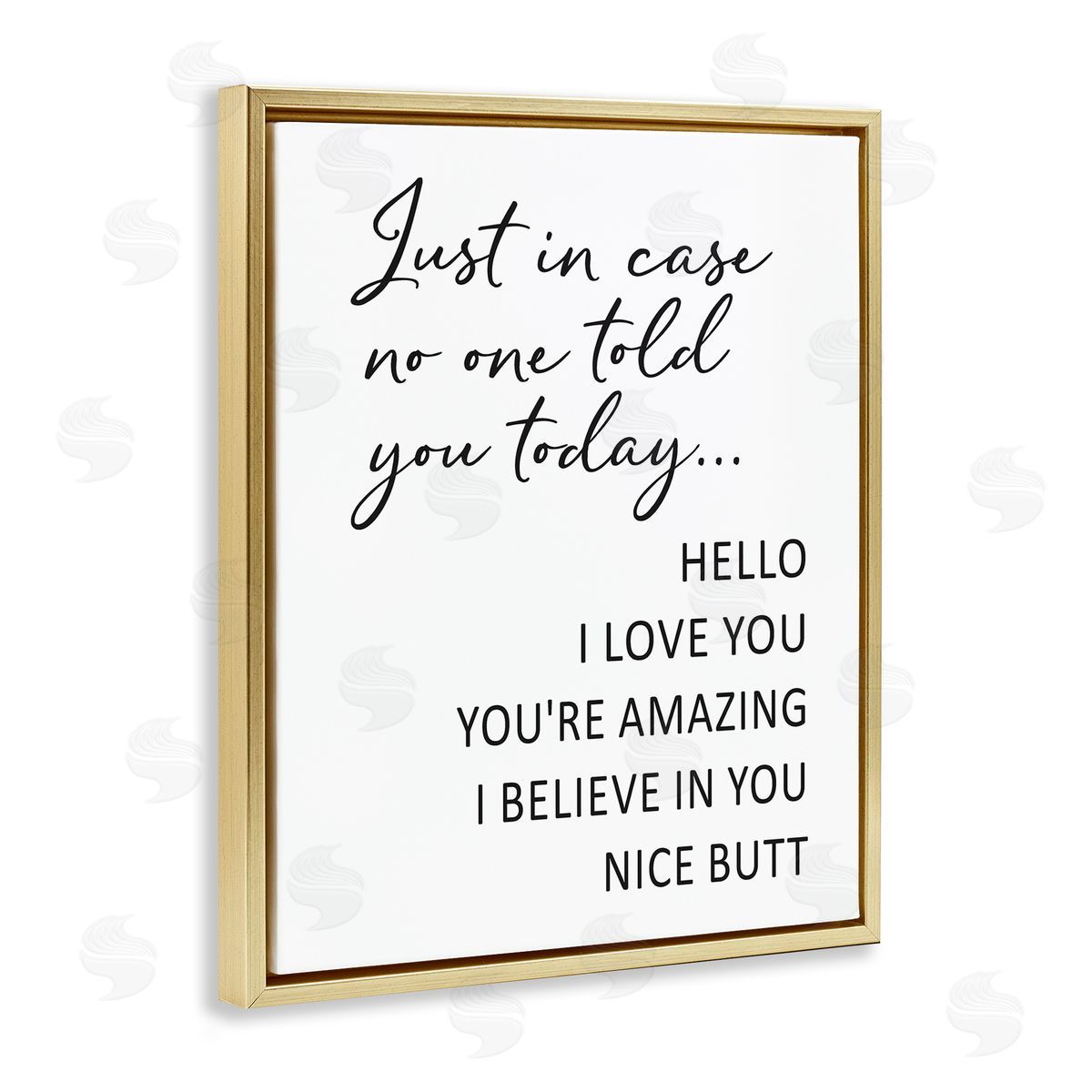 Lettered and Lined Silly Flattery Nice Butt Saying Casual Humor Gold Floating Frame Canvas Wall Art Print