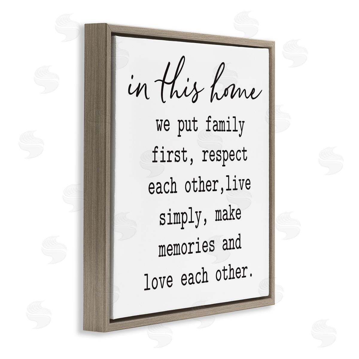 Lettered and Lined In This Home Touching Family Quote Casual Design Brown Floating Frame Canvas Wall Art Print